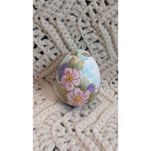 Vintage Hand Painted Porcelain Floral Easter Egg Artist Signed Gold Gilt Decor